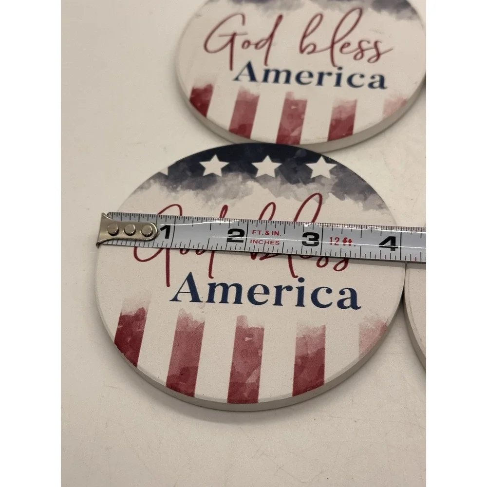 God Bless America Coasters Set of 4 Cork Backed Patriotic Made in USA